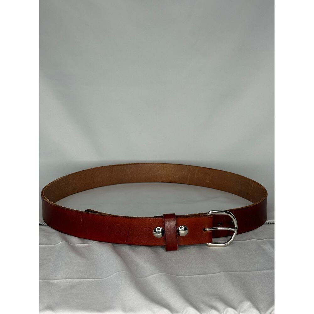 DH Made In USA Brown Leather Belt 46" Silver Hardware Western Cowgirl Cowboy